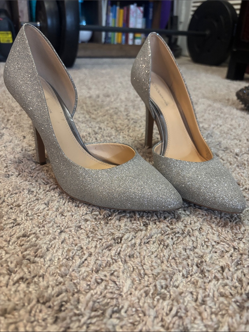 BCBGeneration Silver Glitter Pointed-Toe Stilettos